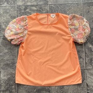 BIBI Coral Puff-Sleeve Floral Sequin Pattern Coquette Avant Garde Feminine Top